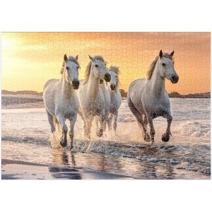 Chevaux Blancs De Camargue Galopant Sur La Plage, France - Premium 1000 Pièces Puzzle - Collection Spéciale De Puzzle Galaxy - Occasion