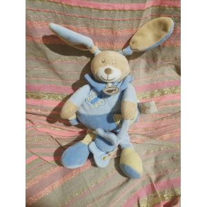 Doudou Peluche Lapin Beige Bleu Jaune Papillon Grelot Baby Nat - Occasion