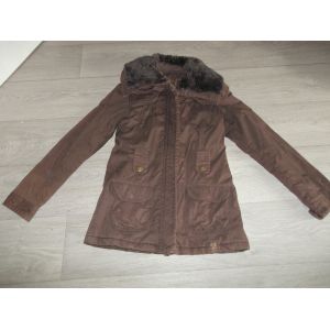 Veste Pimkie Mi Longue Marron , Large Col Fourré, Molletonnée S Be - Occasion