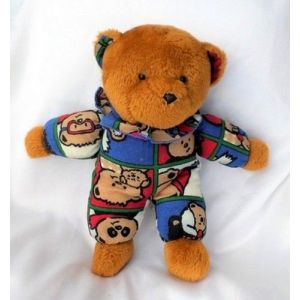 Doudou Peluche Ours Marron Corps Tissu Rouge Bleu Motif Ourson Grelot Nounours - Occasion