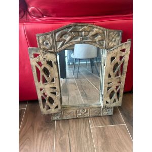 Miroir mural artisanal avec volets sculptés - Style ethnique africain - Occasion