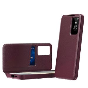 Etui En Cuir Avec Fenetre Smart View Et Emplacement Pour Carte Pour Samsung Galaxy S25 Ultra 5g, Rouge - Occasion