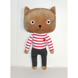 Chat Pull Marin Rouge Brodé D'un Coeur Doudou Peluche Monoprix 26cm - Occasion