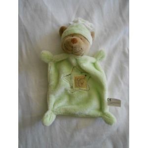 Doudou Ours Plat Vert Rectangle Carré Brodé Étoile Bonnet Avec Noeud Blanc Nicotoy Simba Toys - Occasion