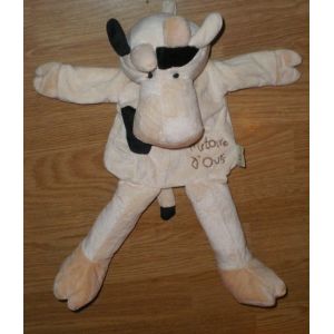 Doudou Peluche 30 Cm MarionnetteVache Cow Kuh Blanc Et Noir ♥ Longues Pattes Histoire D' Ours Mario Rose - Occasion