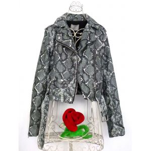 Blouson Perfecto Motif Serpent Gris Noir Blanc Bershka Taille S Simili Cuir Veste Rock Zip Doublée - Occasion