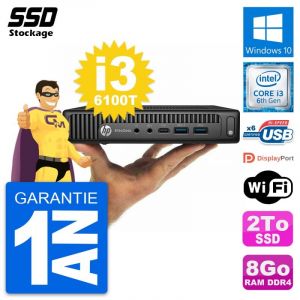 Ultra Mini PC HP 800 G2 DM Intel Core i3-6100T RAM 8Go SSD 2To Windows 10 Wifi - Occasion