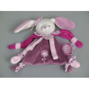 Doudou Et Compagnie Lapin Cerise Rose Blanc Violet Attache T&eacute;tine - Occasion