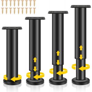 MEVRONISSHOP-Pieds de Meubles R&eacute;glables, 4 Pieds de Meubles M&eacute;tal Noir, Pied Meuble, Pieds Universels Ajustables pour Meubles pour Canap&eacute;, Lit, Armoire, Table, avec Vis, Hauteur R&eacute;glable (18-30 cm) - Occasion