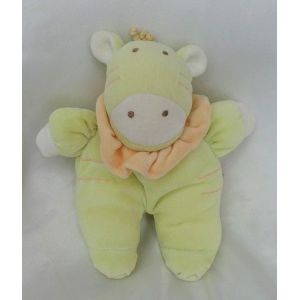 Doudou Peluche Girafe Vache Z&egrave;bre Vert Collerette Rose Saumon Grelot Tex - Occasion
