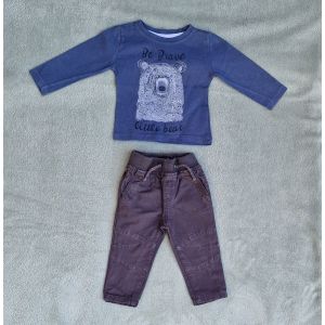 Ensemble T-Shirt Bleu &#43 Pantalon Gris Primark 9-12 Mois - Occasion