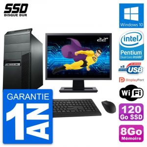 PC Tour Lenovo M92p Ecran 22" Pentium G2020 RAM 8Go SSD 120Go Windows 10 Wifi - Occasion