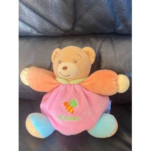 Peluche Doudou Ours Boule Rose Abeille Bleu Et Orange Kaloo 18cm - Occasion