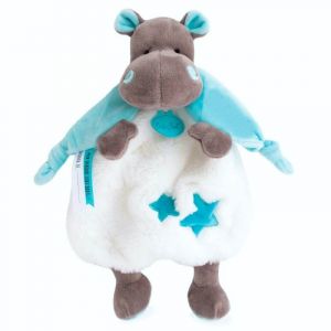 DOUDOU HIPPOPOTAME BAZILE BABY NAT BLANC BLEU TURQUOISE GRIS PELUCHE HIPPO BABYNAT ETOILES - Occasion