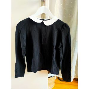 Haut / Top / T-Shirt Zara Noir À Col Claudine Blanc Xs (Indiqué S) Tbe - Occasion