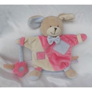 Doudou Plat Marionnette Chien Zélie Zigzag Beige Rose Ecru Bleu Fleur Doudou Et Compagnie - Occasion