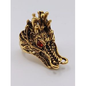 Bague T&ecirc;te De Dragon,M&eacute;tal Dor&eacute;,Strass Rouge,Taille 19.74 Mm - Occasion