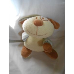 Doudou Chien Couché Luminou Cocard Bleu Jaune Raye Marron Os Jemini - Occasion