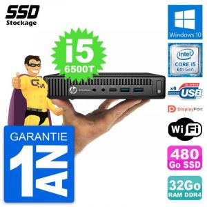 Ultra Mini PC HP 800 G2 DM Core i5-6500T RAM 32Go SSD 480Go Windows 10 Wifi - Occasion