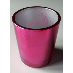 Porte bougie Partylite avec illusion de lapin sur fond rouge brillant - en verre hauteur 7.5cm - avec sachet de tissu de rangement - dans le carton d'origine mais sans bougie - Occasion