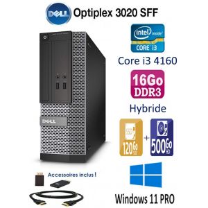 Dell OptiPlex 3020 SFF Core i3-4160 - 3.6 Ghz - Ram 16 Go - SSD 120 Go + HDD 500 Go W11 Pro - Occasion