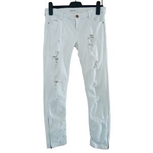 Jean Blanc Casse Creme Troue. Stradivarius. Coton. Elasthanne. Taille 42 - Occasion