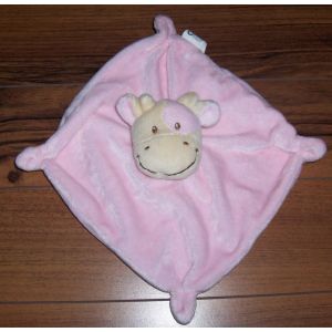 Doudou Plat Carr&eacute; - Vache Rose - Occasion