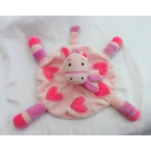 Doudou Peluche Plat Rond Cheval Ane Rose Coeur Echarpe Mauve Kimbaloo - Occasion