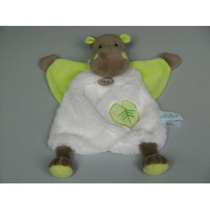 Doudou Hippopotame Plat Blanc Vert Marron Baby Nat - Occasion