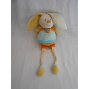 Doudou Musical Peluche Chien Lapin Gribouillis Baby Nat Babynat Bleu Jaune Orange Boite Note Musique 43cm Avec Les Oreilles - Occasion