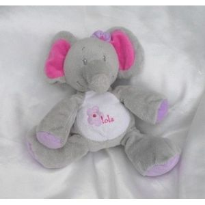 Doudou Peluche &Eacute;l&eacute;phant Gris Et Blanc Fleur Rose Arthur Et Lola B&eacute;bisol - Occasion