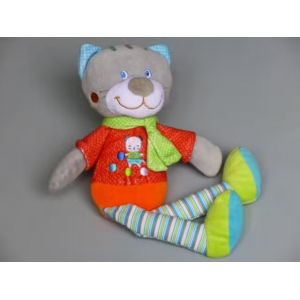 Doudou chat Mots d Enfants rouge orange gris vert bleu - Occasion