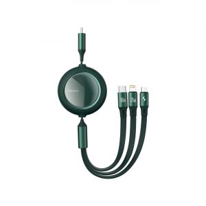 Câble Type-C vers MicroUSB+Lightning+Type-C Baseus Bright Mirror 3 en 1 Rétractable Vert 100W, 1,2m - Occasion