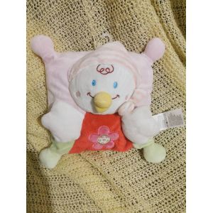 Doudou Oreiller Poussin Oiseau Rose Rayé Fleurs Rouge Vert Nicotoy - Occasion