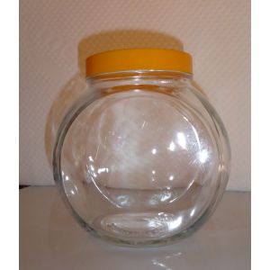 Grand Bocal Hexagonal Vintage Italie Pasabahce. Verre Avec Couvercle Jaune. Fermeture Herm&eacute;tique - Occasion