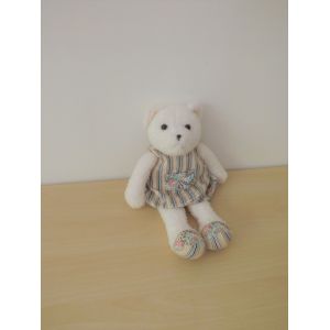 Peluche Doudou Ours Blanc Tablier Rayé Obaibi - Occasion