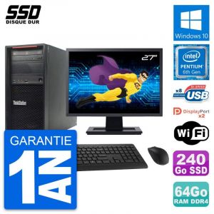PC Tour Lenovo P320 MT Ecran 27" Intel G4400 RAM 64Go SSD 240Go Windows 10 Wifi - Occasion