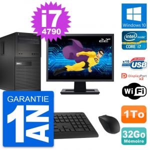 PC Tour Dell XE2 MT Ecran 22" Intel i7-4790 RAM 32Go Disque 1To Windows 10 Wifi - Occasion