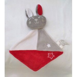 Doudou Peluche Plat Lapin Gris Rouge Blanc Etoile Siplec - Occasion