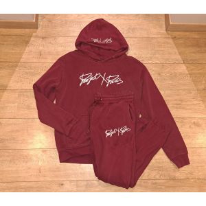 Project X Paris Ensembe Sweat Logo Broderie Signature Manches Longues Pull Avec Capuche Haut De Jogging L+ Bas De Jogging Pantalon Homme Xl Bordeaux Training Surv&ecirc;tement Grande Poche Centrale - Occasion