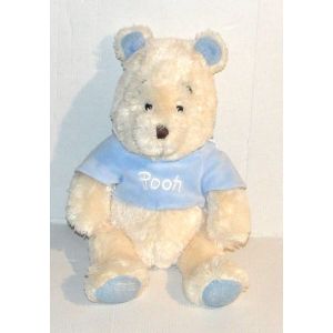 doudou winnie l'ourson cr&ecirc;me bleu disneyland peluche ours pooh34 cm - Occasion