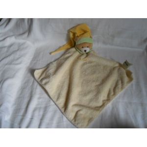 Doudou Plat Ours Beige Jaune Vert Bonnet "Le Véritable Doudou" Mouchoir Baby Nat Babynat - Occasion