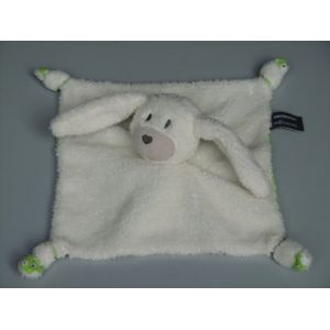 Doudou lapin plat Orchestra Premaman blanc vert pois gris - Occasion