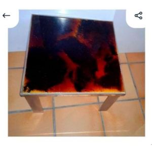 Table Pierre De Lave &Eacute;maill&eacute;e Et Cadre Acier Chrom&eacute; Design Volcan Flamme Style Vallauris Roger Capron Tablette Basse Console Design 1960 Antiquit&eacute; Robuste 50 Cm2 Carr&eacute; - Occasion