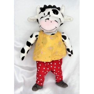 Doudou Peluche Vache Blanc Et Noir Pantalon Rouge Pois Blanc Haut Jaune Ikea - Occasion