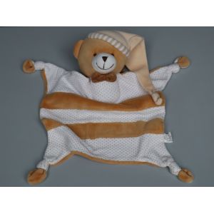 Doudou Ours Plat Marron Blanc Bonnet - Occasion