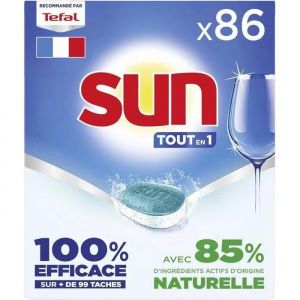 SUN - pastilles lave-vaisselle Tout en 1 Regular - 86 tablettes - avec 85% d'ingr&eacute;dients d'origine naturelle - Occasion