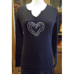 Haut Cache-Cache Noir & Coeur Argent T.36 - Occasion