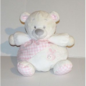 Doudou Ours Boule Crême A Carreaux Rose Gipsy - Peluche Ourson 27 Cm - Occasion