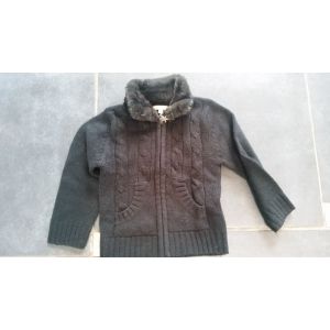 Gilet In Extenso Acrylique 3 Ans Noir Manches Longues Col Fausse Fourrure - Occasion